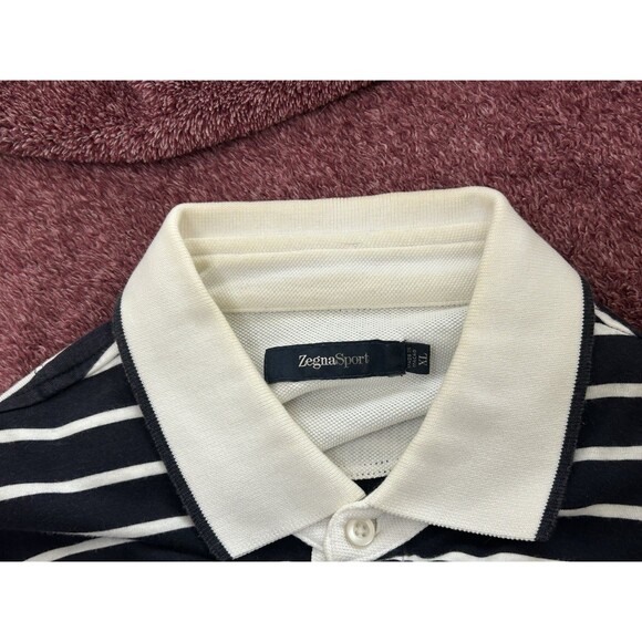 Zegna Sport Men’s XL Blue White Collar Horizontal Striped Pull Over L/S - Picture 3 of 6